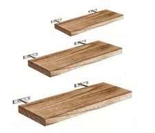 3 Pack Floating Shelves Wall Mounted Paulownia Wood Shelf Unit Display Rack UK