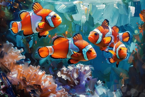 Coral clown fish canvas - coral,