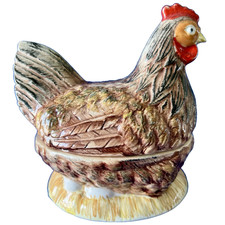 Vintage Michel Caugant Earthenware Slipper Chicken Terrine Pot Made in Portugal