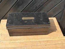 Antique Tin Deed Box or Cash box with engraved Brass name plate 'L.W. SWAINSON'