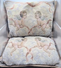 2 Vintage Antique Style Pink Tone Cherub Tapestry Cushion Covers Shabby Chic
