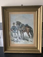 Vintage Military Soldier Horse War France Scene Paper Print Framed 18” X 14”