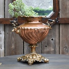 Antique Copper and Brass Stag Head Lion Feet Samovar Tea Urn Planter