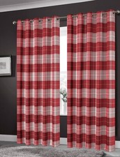 New Check Thermal Blackout Thick Curtain Pair Ready Made Eyelet Ring Top Curtain