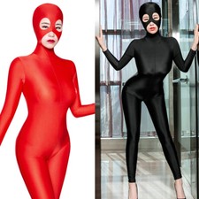 Women's Sexy Sheer Bodysuit CROTCH ZIPPER Shiny Zentai Catsuit Jumpsuit Romper