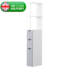 Slim Bathroom Storage Cabinet Tall Narrow Wooden Compact Drawers Shelves White
