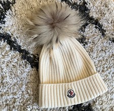 Moncler Pom-Pom Beanie cream Knitted Wool Hat Size Large kids fits small adults.