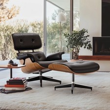 Vintage Eames Lounge Chair And Ottoman Black PU Leather Armchair Recliner Seat