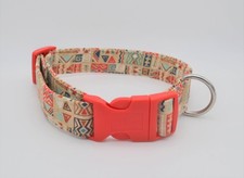 25mm 12-18" Red/Sand Aztec/Greek Style Fabric Adjustable Buckle Dog Collar