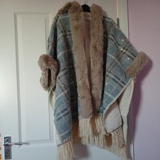  Blue Plaid Hooded Cape with