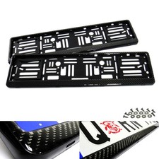 2x Black Real Carbon Fibre UK EU Car Licence Number Plate Surround Holder Frame