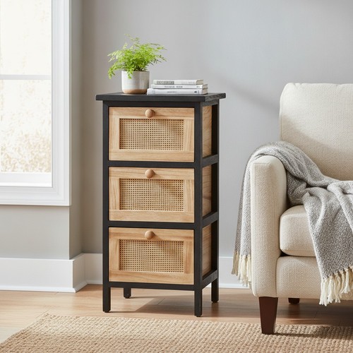 Black wooden chest drawers - wooden,