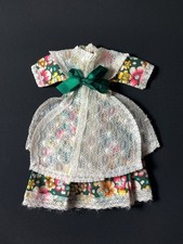 Vintage Faerie Glen floral dress white lace green satin ribbon fit 12” doll