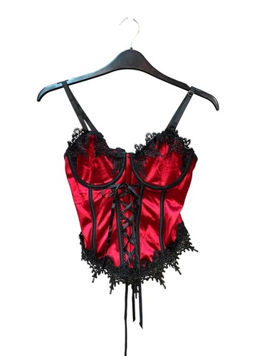 Vintage y2k red lace - up, corset