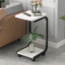 C-Shape Sofa Bed Snack Side End Table Small Couch Table w/ Marble Effect Shelves