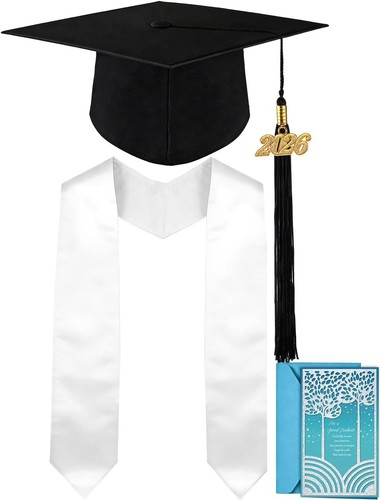 Graduation cap white stole - graduation, cap,