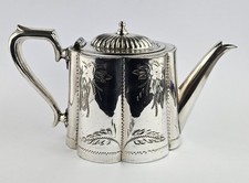 Victorian Silver Plated Teapot feat. Engraved Floral Details. Antique.