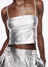 ZARA Silver Cyber Foil Metallic Crop Top Bustier Corset - Size Medium BNWT