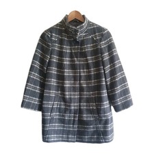 Marks and Spencer Grey Checked Wool Blend Funnel Neck Coat Size 10