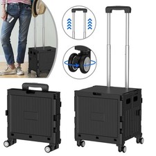 Collapsible Cart with Lid & Telescoping Handle Handcart Shopping Box Trolley Box