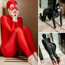 Sexy Lycra Bodysuit Unitard 2-Way Zipper Jumpsuit Catsuit W/mask Queen Clubwear
