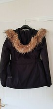 Jessica Simpson black belted parka coat with faux fur hood women's size XS