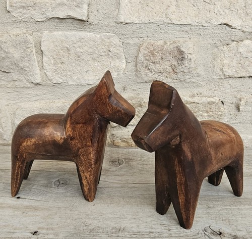 Two vintage wooden dala horses - two,