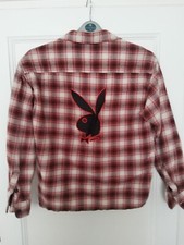 Playboy By Pacsun Mens Flannel Button Up Shirt Red Plaid Size Small PTP 20" VGC