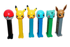 Pokemon PEZ Dispensers Pikachu x2 Eevee Squirtle Bulbasaur Pokeball Lot of 6