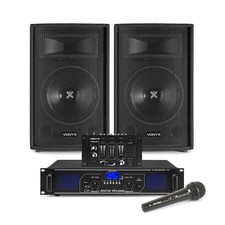 Vonyx SL 12" Passive PA Speakers Pair with FPL1000 Amp & Mixer - DJ Setup