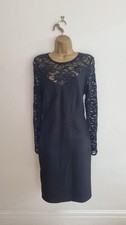 Elegant Frank Lyman Black Lace And Ribbed Pattern Evening Cocktail Dress Size 14