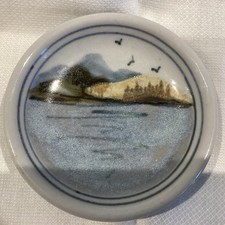 Highland Stoneware Pottery Round Pin Dish - 10cm - Scottish Loch Scene.(a)