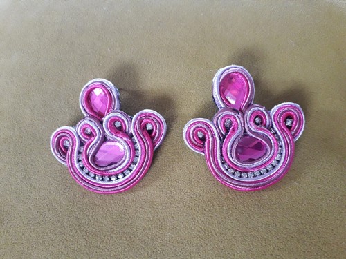 Pink soutache stud earrings - soutache,