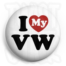 I Love My VW - Button Badge - 25mm Volkswagen Heart Badges, Fridge Magnet Option