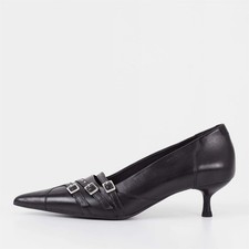 Women's Vagabond Shoemakers Lykke Leather Kitten Heeled Court Shoes in Black