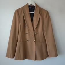 Zara Classic Blazer Jacket Camel Textured Brown Double Breasted M Medium 10 12