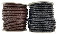 Decorative  Plaited leather cord Black & Dark Brown 5 mm Round