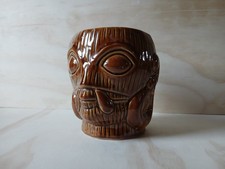 Brown Wood-Grain Tiki Mug - Shrunken Head Monster Cocktail Cup 16oz / 450ml