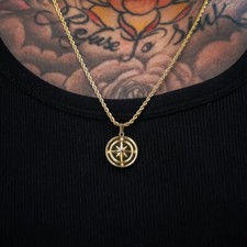 Gold Compass Mens Necklace