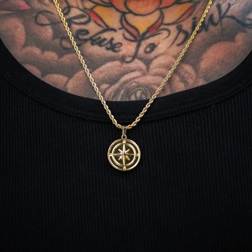 Gold compass mens - mens, necklace