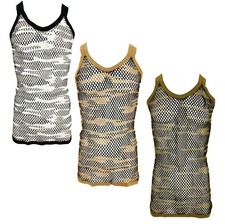 Men’s Camo String Mesh Vest 100% Cotton Camouflage Fish Net Fitted String Vest 