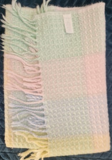 Vintage Pram Blanket Fringe Check Waffle Acrylic blue yellow pink green GB