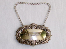 SHERRY Vintage Sterling Silver Wine Decanter Label Thistle Borders Hallmark 1983