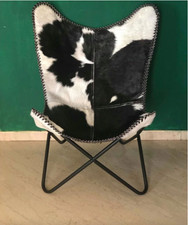 Industrial Butterfly Chair Vintage Retro Accent Seat Genuine Cowhide Leather