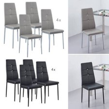 Panana Set of 4 New Faux Leather Black/Grey Dining Chairs Kitchen Home Chairs