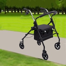 Foldable Lightweight Rollator Mobility Walker 4 Wheeled Walking Aid with Seat UK