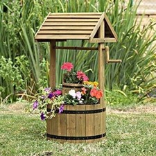 Large Wishing Well Planter Wooden Flower Plant Pot Holder 4FT Barrel Outdoor