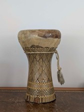 Hand-inlaid darbuka drum with mother of pearl mosaic & hide head, Middle East