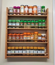 Solid Oak Spice Rack 4 Shelf Handmade Kitchen Storage for Herb & Spice Jars