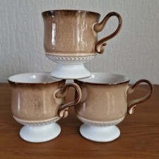 3 x DENBY SEVILLE Mugs Cups Beige Brown Stemmed Tableware Stoneware Pottery